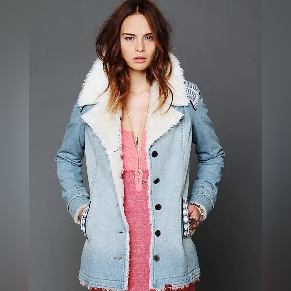 Free People Denim Sherpa Jacket M